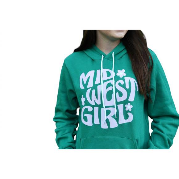 NEW MIDWEST TEES girl graphic hoodie in kelly green - Picture 4 of 4